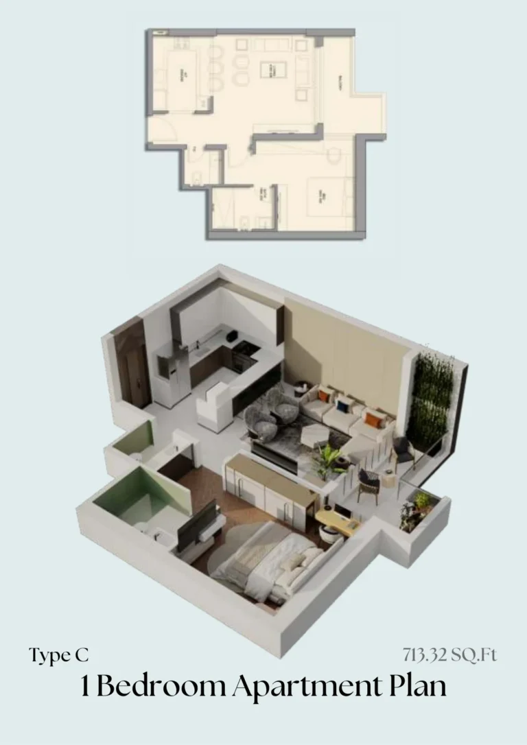 Emerald Vision Tower floor plan 1-спальн. · 713 sqft
