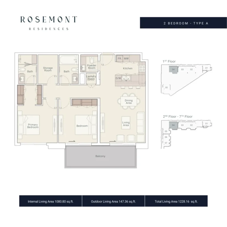 Rosemont Residences JVT floor plan 2-спальн. · 1228 кв. фут