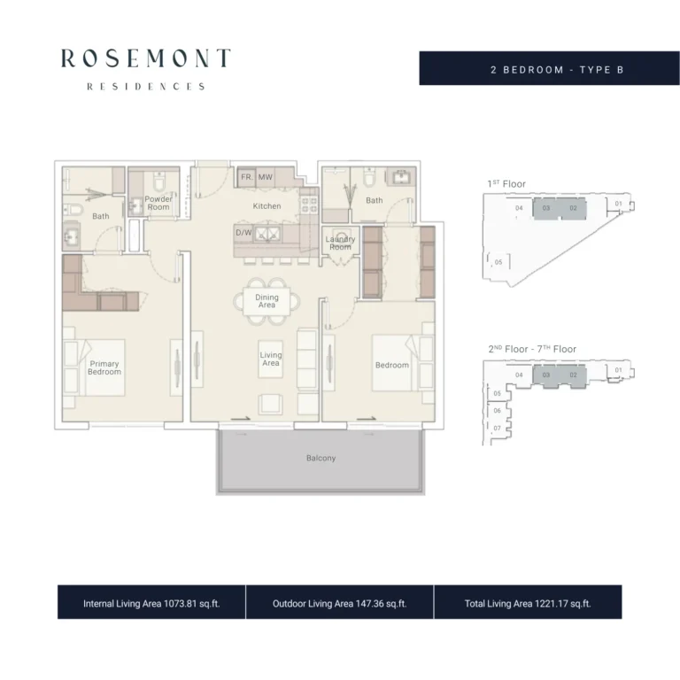 Rosemont Residences JVT floor plan 2-спальн. · 1221 кв. фут