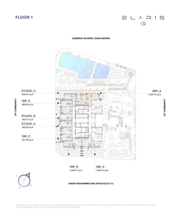 Elaris Sky floor plan Studio · 898 sqft