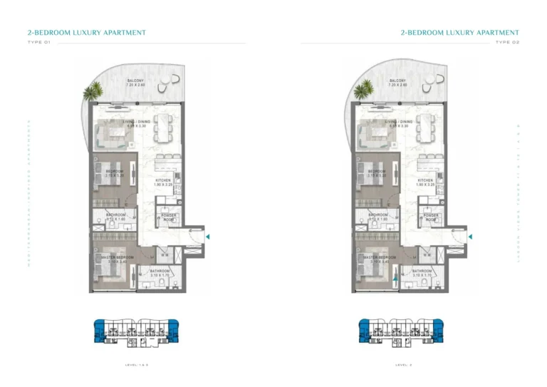 Damac Lagoons — Lagoon Views 2 floor plan 2-спальн.