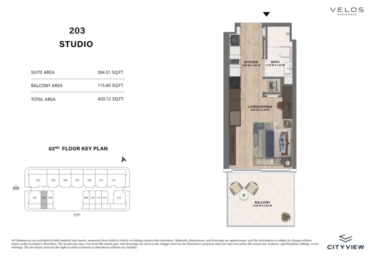 Velos Residence floor plan Studio · 420 sqft