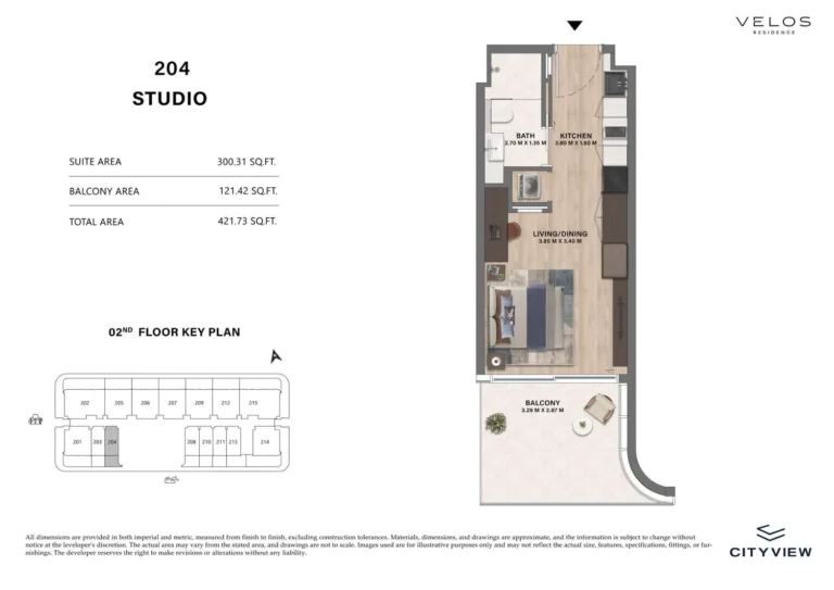 Velos Residence floor plan Studio · 421 sqft