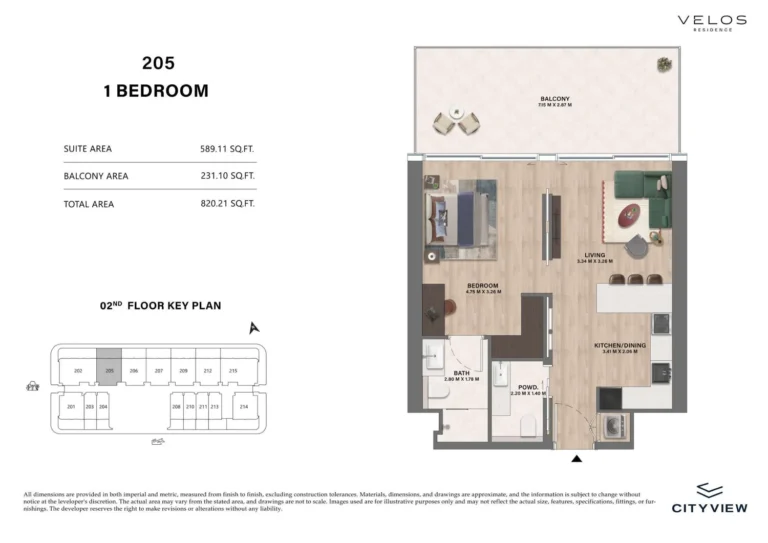 Velos Residence floor plan 1 BR · 820 sqft