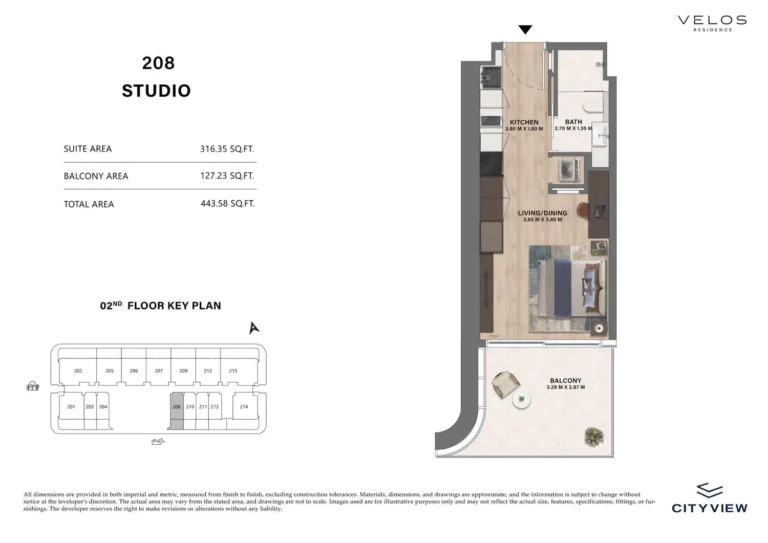 Velos Residence floor plan Studio · 443 sqft