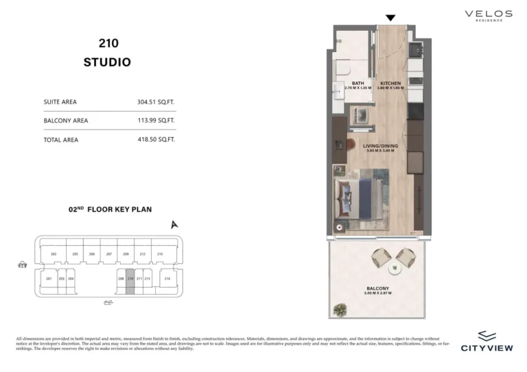 Velos Residence floor plan Studio · 418 sqft