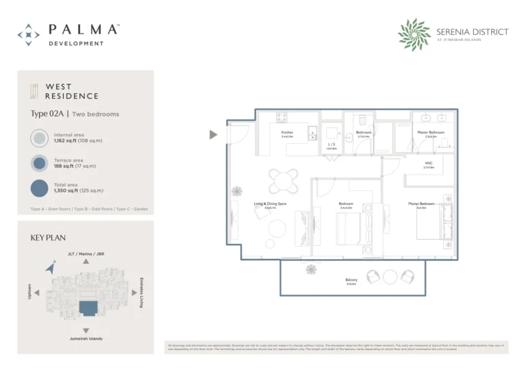 Serenia District – West Residence floor plan 2 BR · 1350 sqft