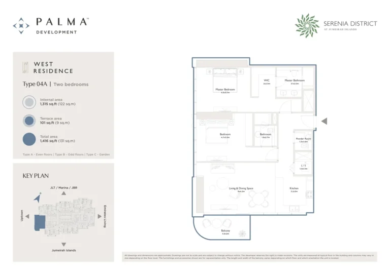 Serenia District – West Residence floor plan 2 BR · 1416 sqft