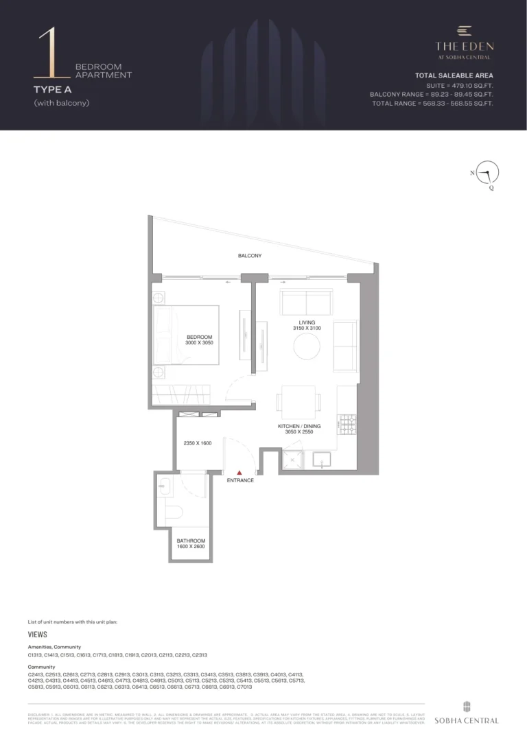 Eden at Sobha Central floor plan 1 BR · 479 sqft