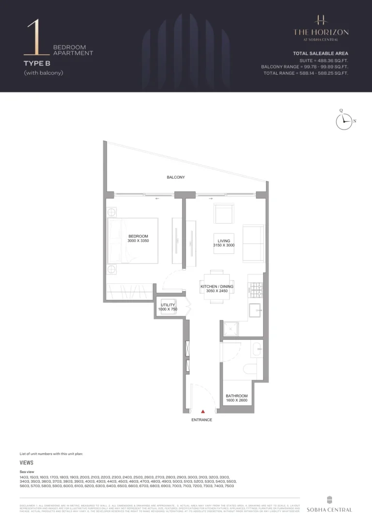 Horizon at Sobha Central floor plan 1 BR · 488 sqft