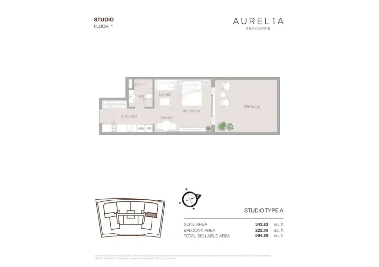 Aurelia Residence floor plan Studio · 564 sqft