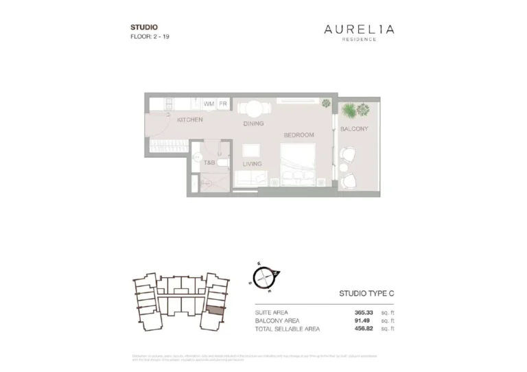 Aurelia Residence floor plan Studio · 456 sqft