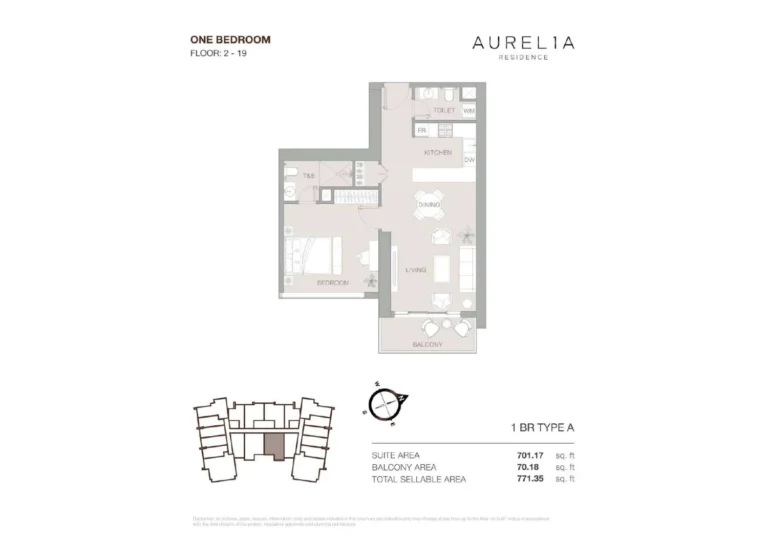 Aurelia Residence floor plan 1 BR · 771 sqft