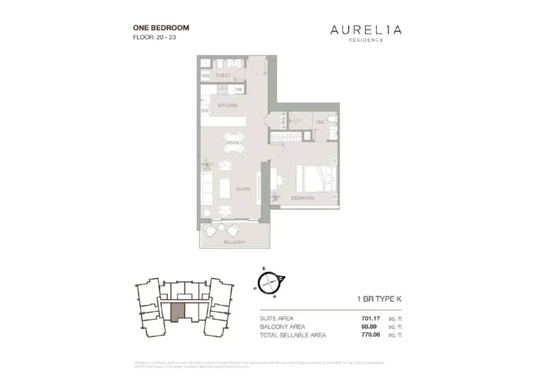 Aurelia Residence floor plan 1 BR · 770 sqft