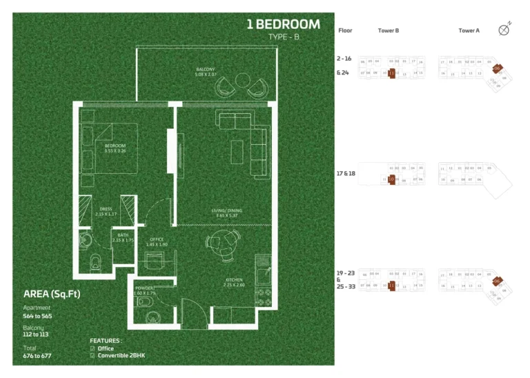 Sportz by Danube floor plan 1-спальн. · 676 sqft