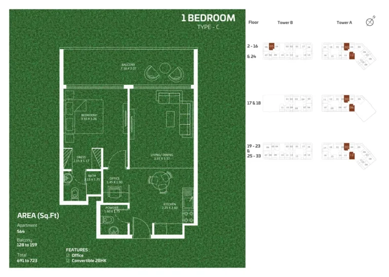 Sportz by Danube floor plan 1-спальн. · 691 sqft