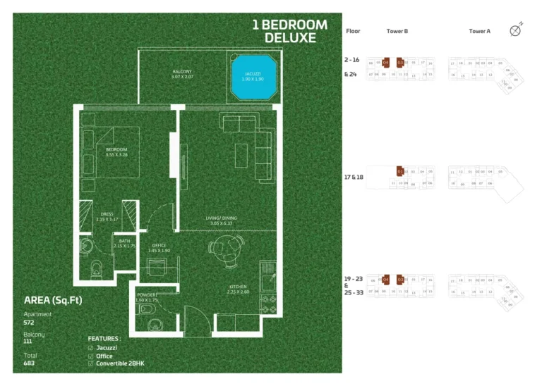Sportz by Danube floor plan 1-спальн. · 683 sqft