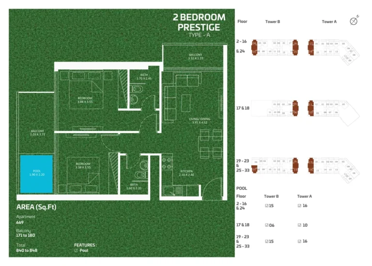 Sportz by Danube floor plan 2-спальн. · 840 sqft