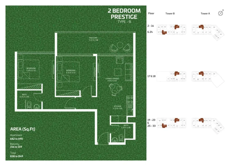 Sportz by Danube floor plan 2-спальн. · 838 sqft