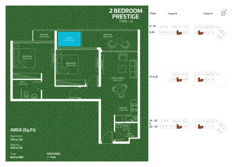 Sportz by Danube floor plan 2-спальн. · 863 sqft