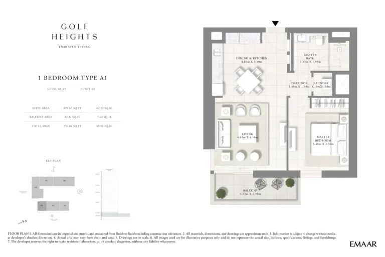 Golf Heights floor plan 1-спальн. · 753 sqft