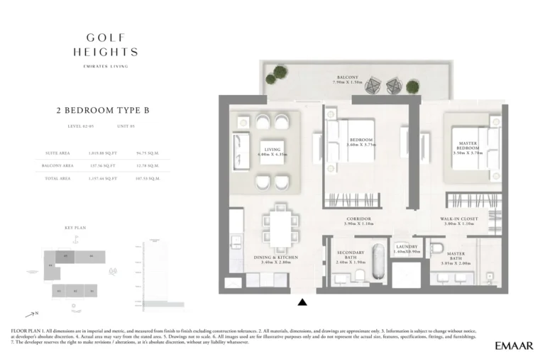 Golf Heights floor plan 2-спальн. · 1157 sqft