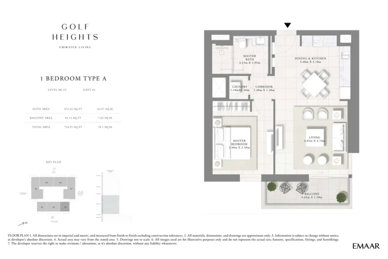 Golf Heights floor plan 1-спальн. · 754 sqft