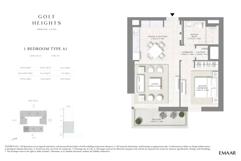 Golf Heights floor plan 1-спальн. · 753 sqft