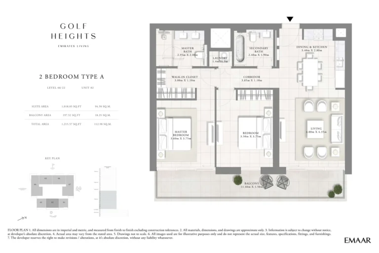Golf Heights floor plan 2-спальн. · 1215 sqft