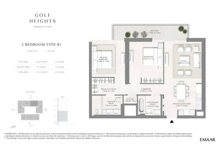 Golf Heights floor plan 2-спальн. · 1157 sqft