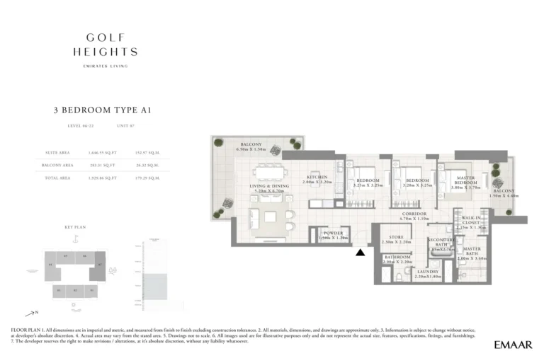 Golf Heights floor plan 3-спальн. · 1929 sqft