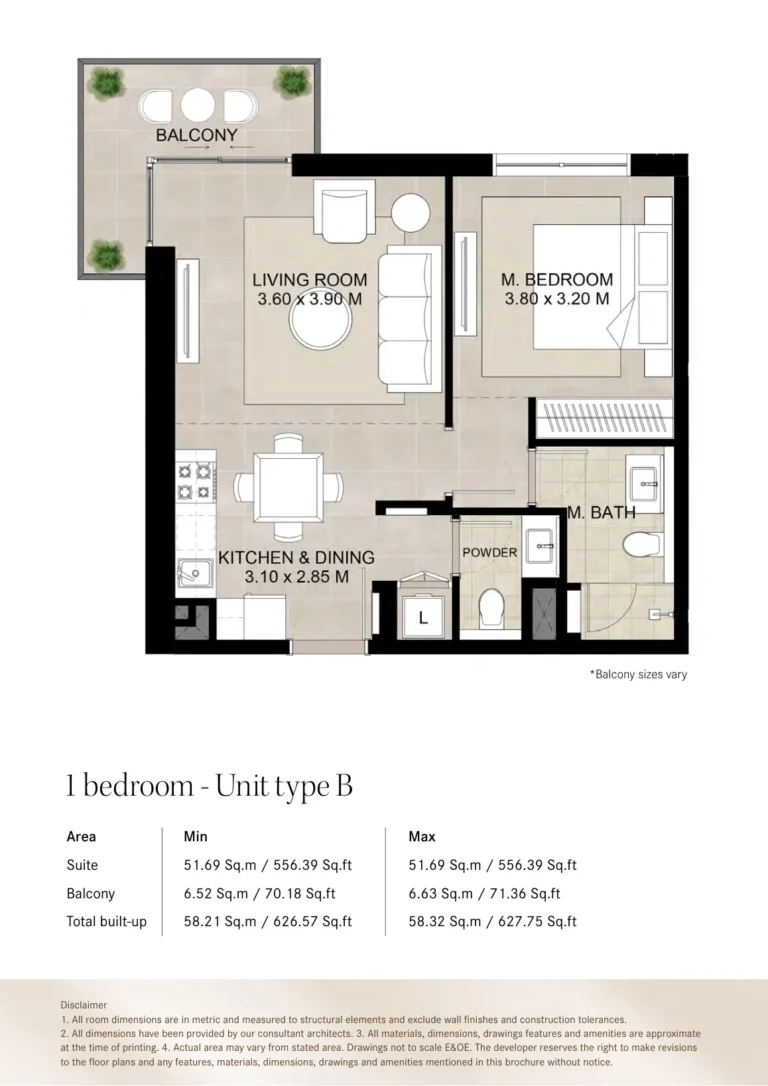 Augusta Town Square floor plan 1-спальн. · 556 sqft