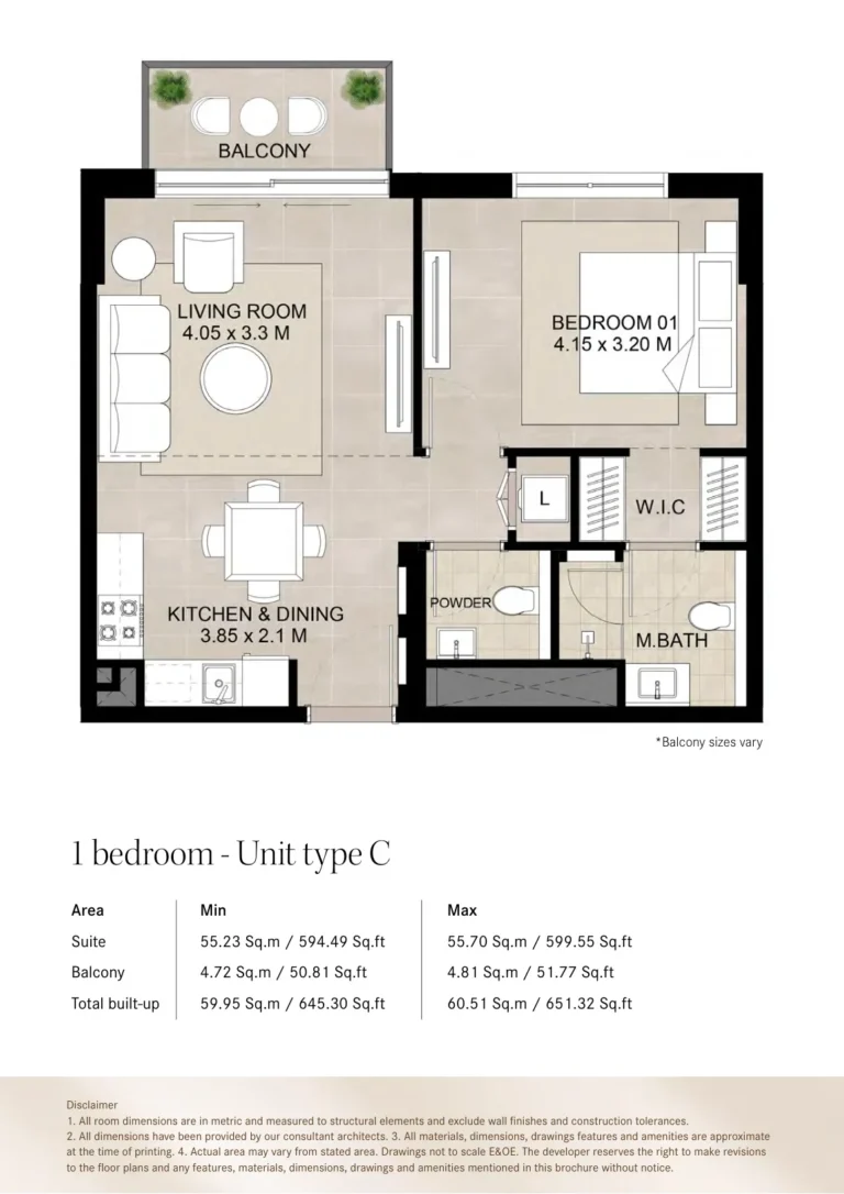 Augusta Town Square floor plan 1-спальн. · 594 sqft