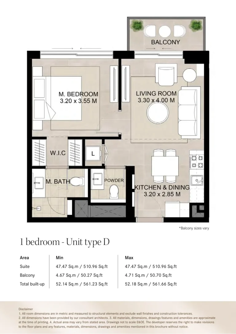 Augusta Town Square floor plan 1-спальн. · 510 sqft
