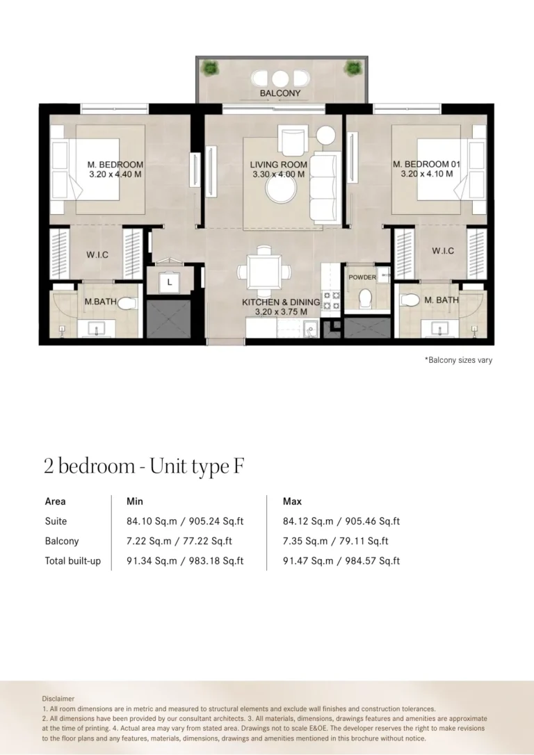Augusta Town Square floor plan 2-спальн. · 905 sqft
