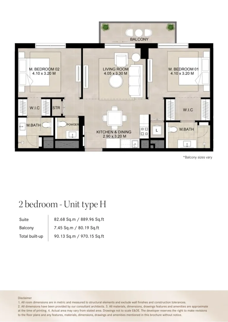 Augusta Town Square floor plan 2-спальн. · 889 sqft