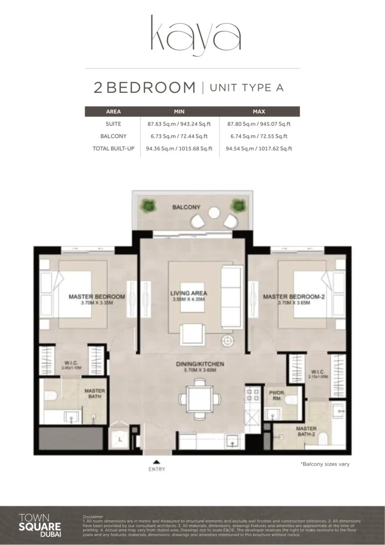Kaya floor plan 2 BR · 1015 sqft