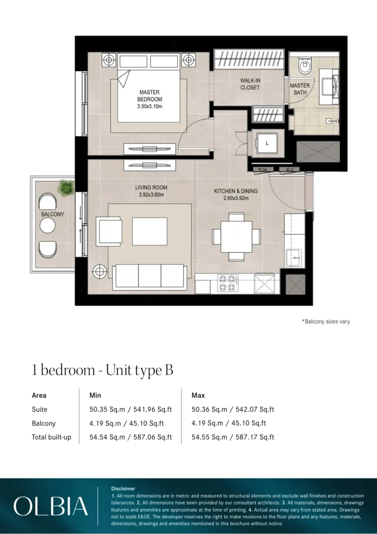 Olbia Town Square floor plan 1 BR · 587 sqft