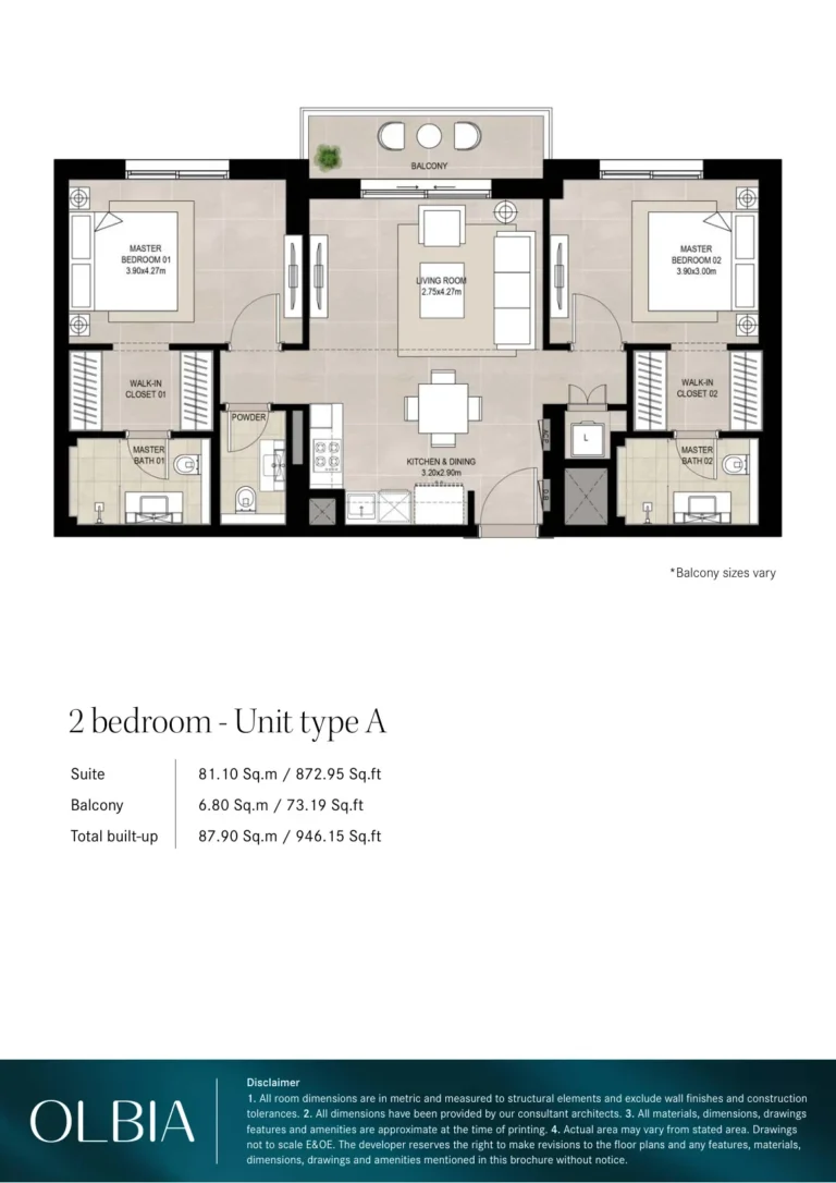 Olbia Town Square floor plan 2 BR · 946 sqft