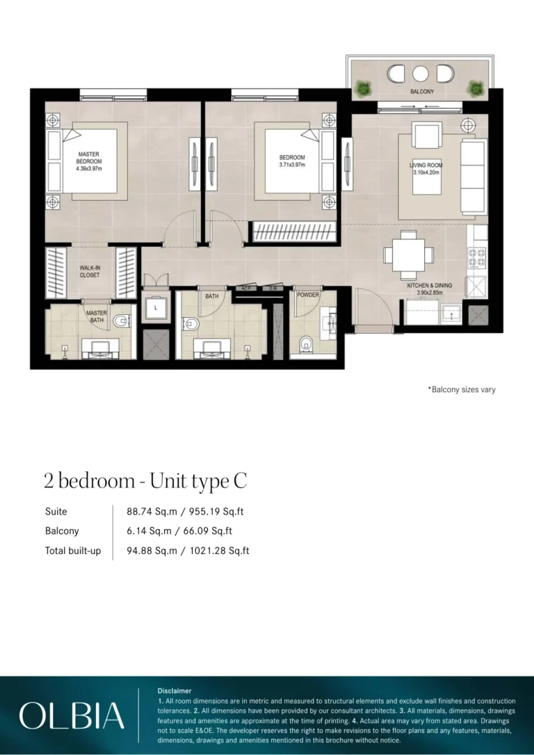 Olbia Town Square floor plan 2 BR · 1021 sqft