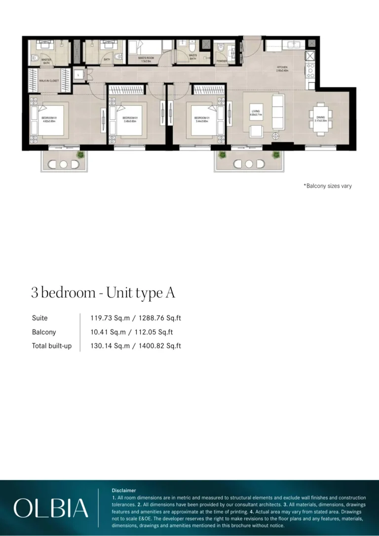 Olbia Town Square floor plan 3 BR · 1400 sqft