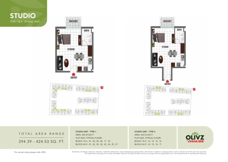 Olivz floor plan Студия · 394 sqft