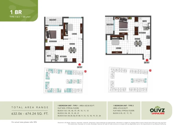 Olivz floor plan 1-спальн. · 632 sqft