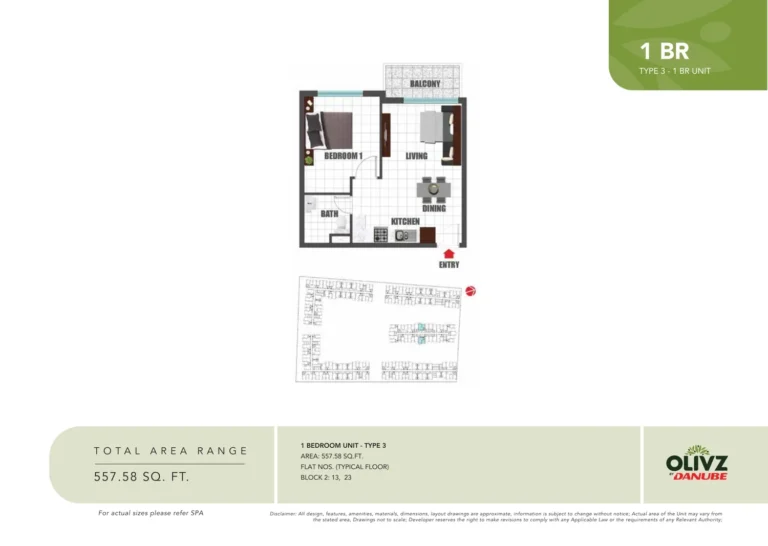 Olivz floor plan 1-спальн. · 557 sqft