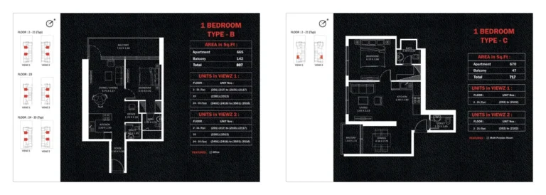Viewz 1 By Danube floor plan 1-спальн. · 807 кв. фут