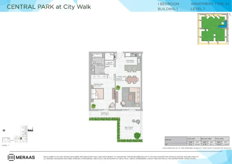Central Park at City Walk Building 1 floor plan 1 BR · 1118 sqft