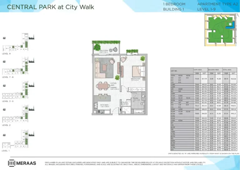 Central Park at City Walk Building 1 floor plan 1 BR · 953 sqft