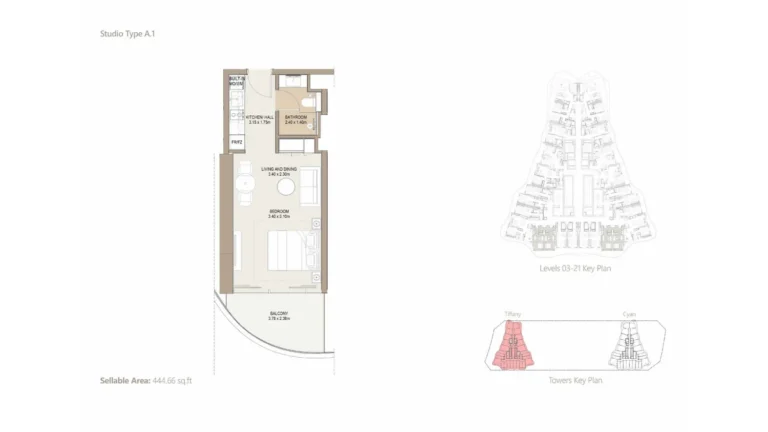 Laguna Residence floor plan Студия · 444 sqft