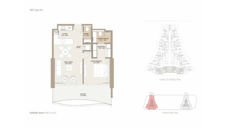 Laguna Residence floor plan 1-спальн. · 918 sqft