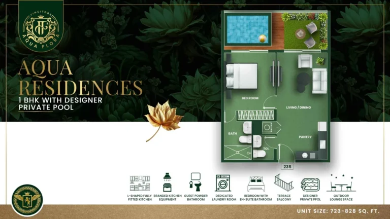 Aqua Flora floor plan 1 BR · 723 sqft